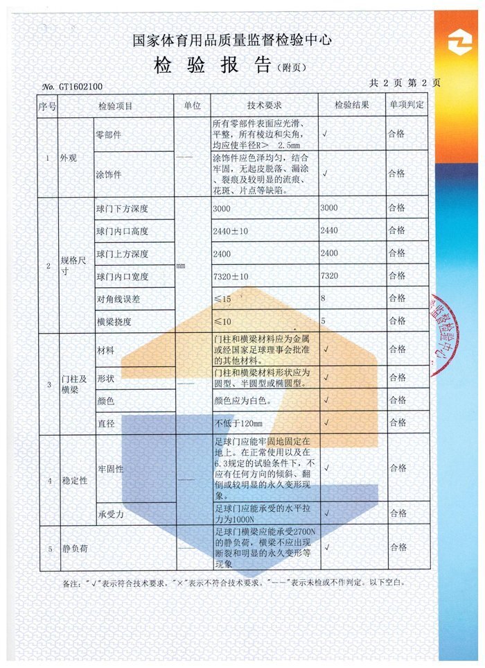 足球门检验报告